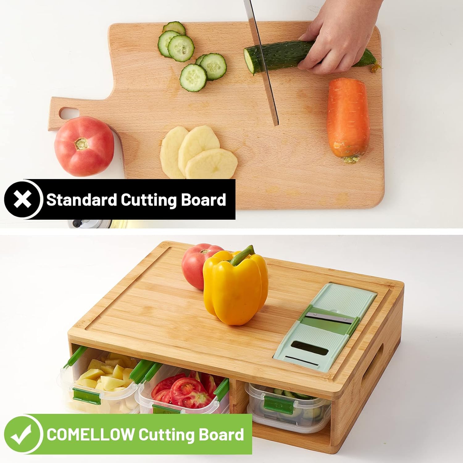 🔥Last Day Clearance🎉Bamboo Cutting Board with Containers