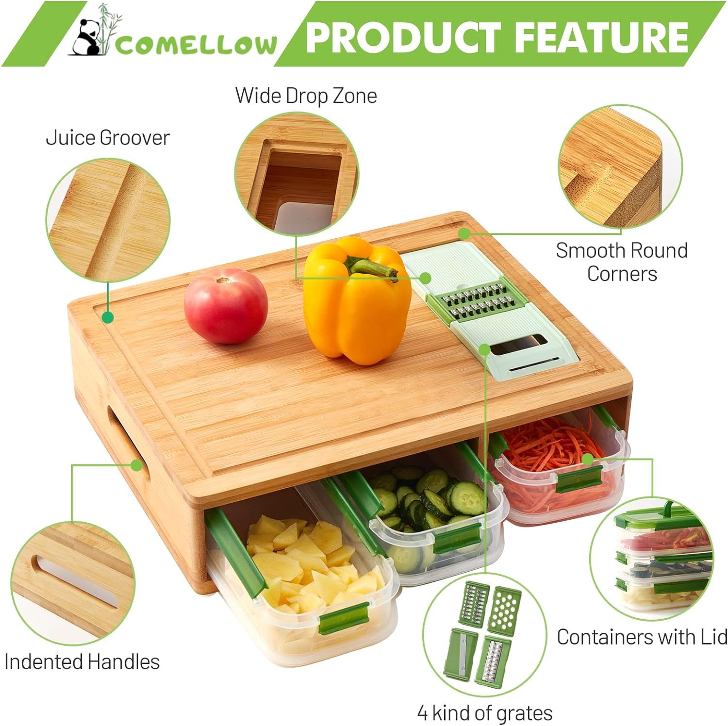 🔥Last Day Clearance🎉Bamboo Cutting Board with Containers