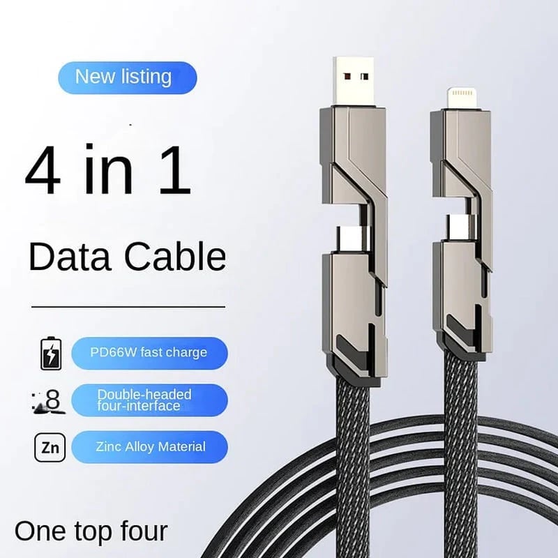 🔥4-in-1 Flat Braided Anti-Tangle Charger Cord with Velcro-P